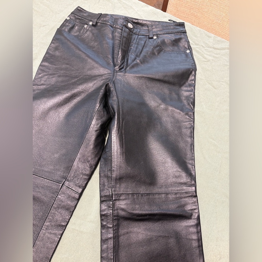Newport News Black Straight Leg Leather Pants